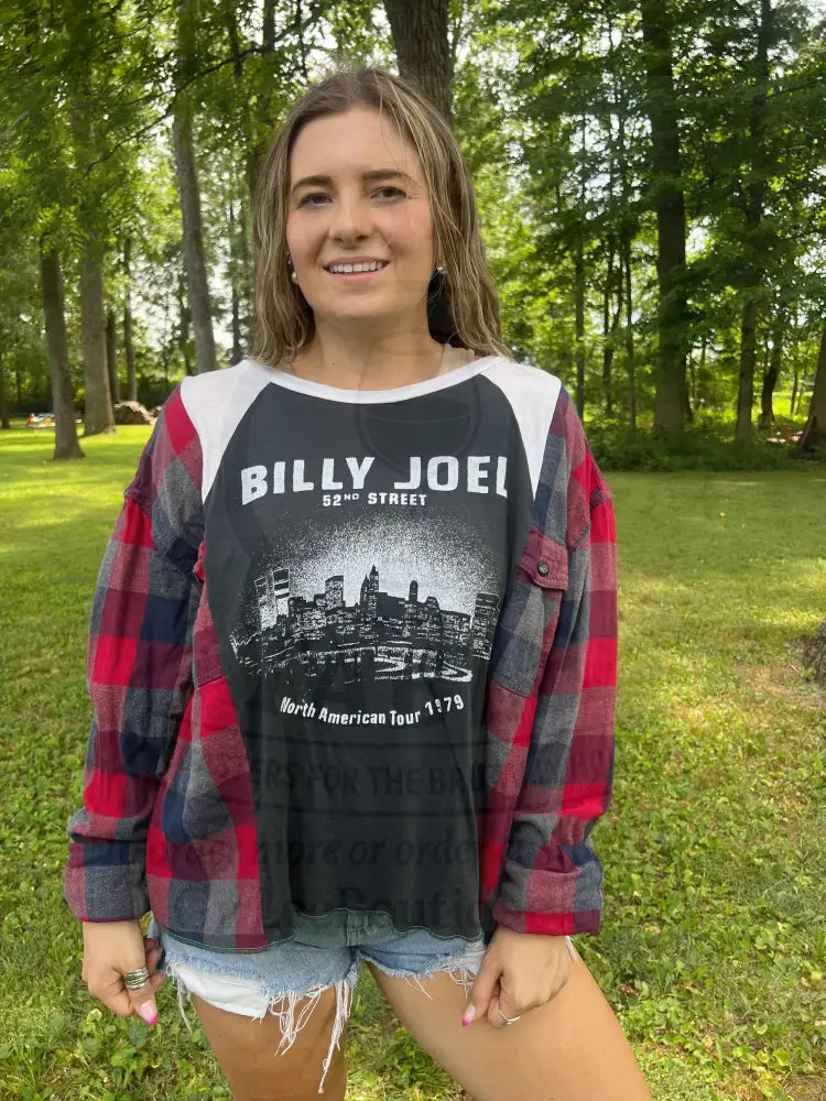 Reworked Billy Joel Flannel Long Sleeve Shirts & Tops