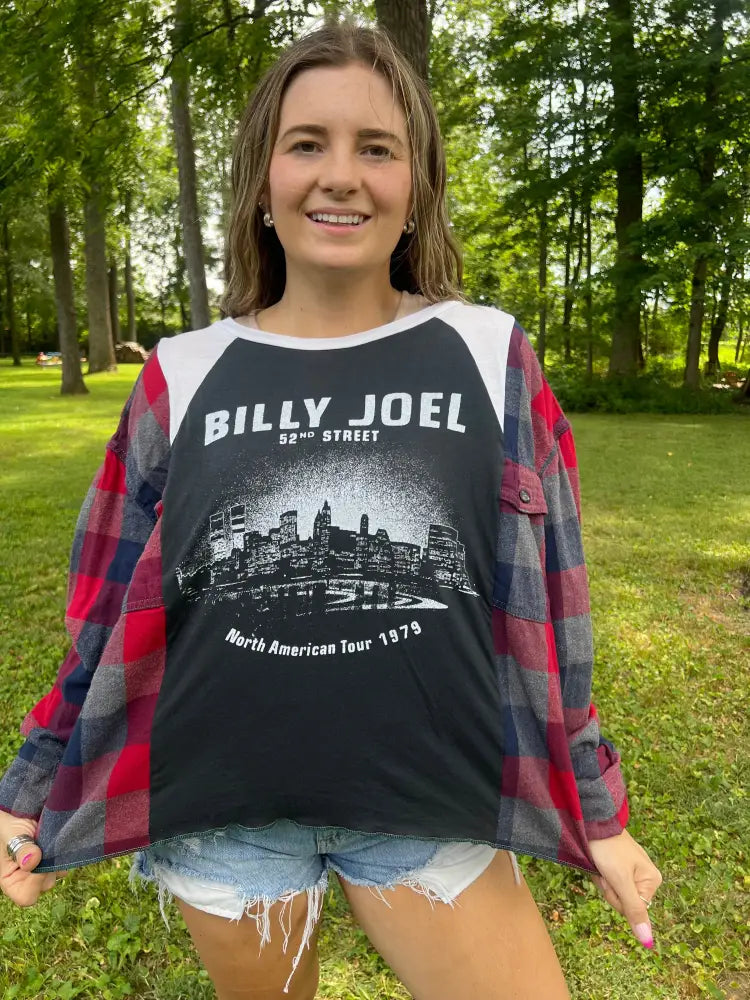 Reworked Billy Joel Flannel Long Sleeve Shirts & Tops