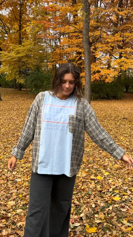 Reworked Bud Light Flannel Long Sleeve Shirts & Tops