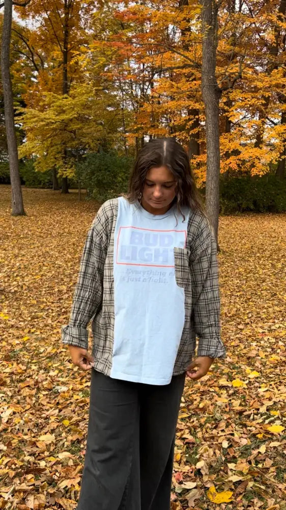 Reworked Bud Light Flannel Long Sleeve Shirts & Tops