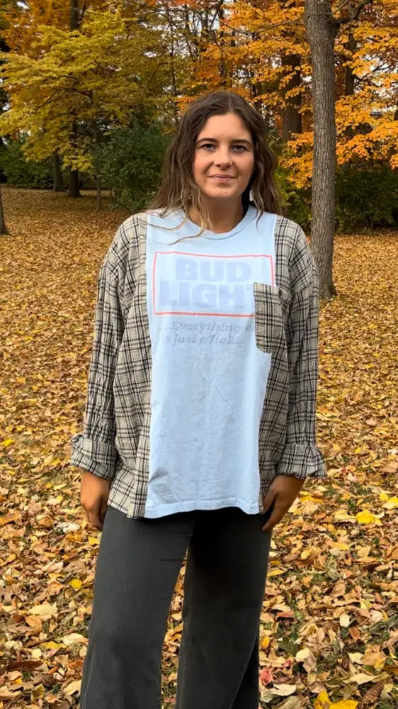 Reworked Bud Light Flannel Long Sleeve Shirts & Tops