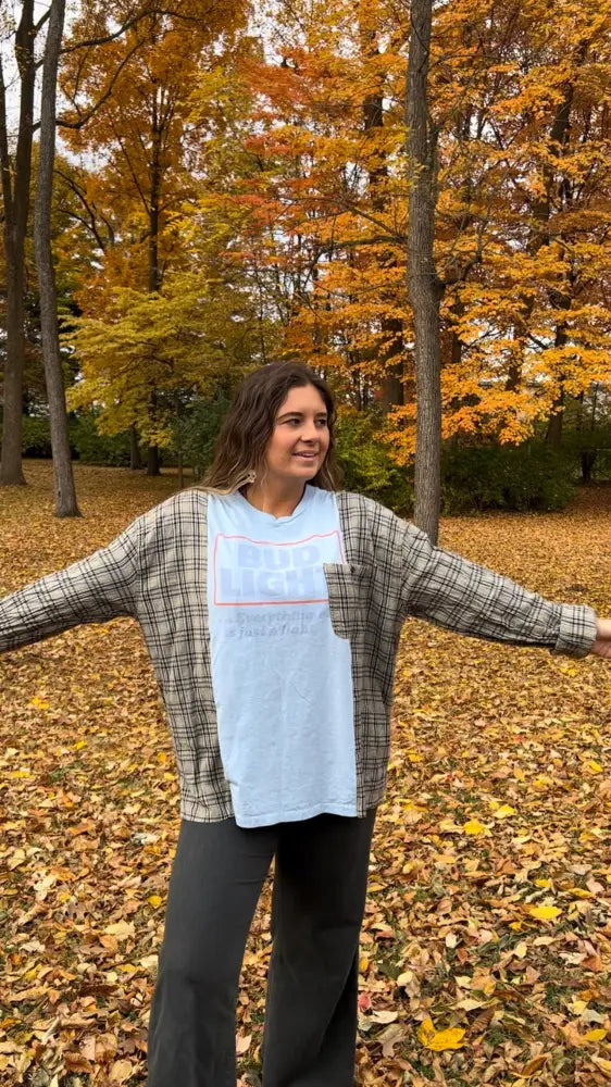 Reworked Bud Light Flannel Long Sleeve Shirts & Tops