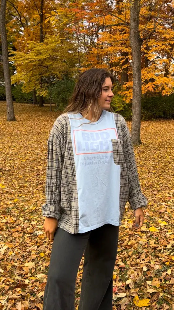 Reworked Bud Light Flannel Long Sleeve Shirts & Tops