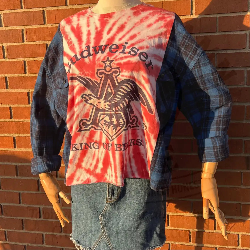 Reworked Budweiser Flannel Long Sleeve Shirts & Tops
