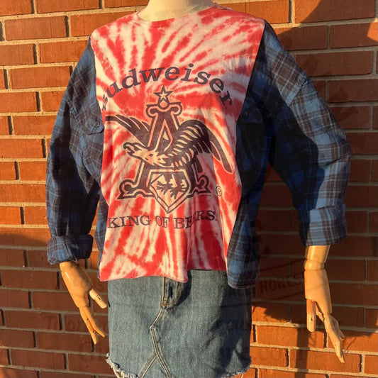 Reworked Budweiser Flannel Long Sleeve Shirts & Tops