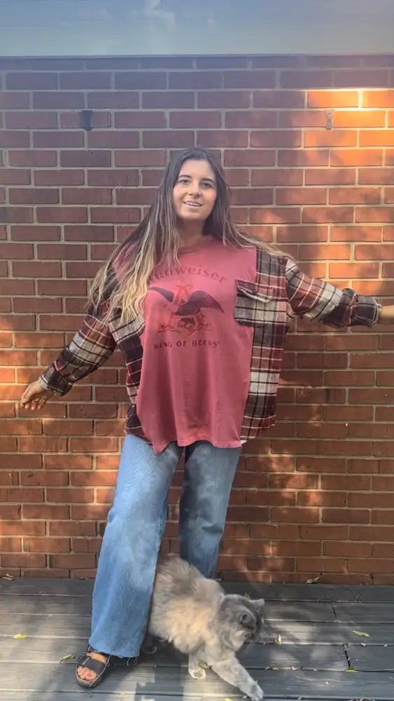 Reworked Budweiser Flannel Long Sleeve Shirts & Tops