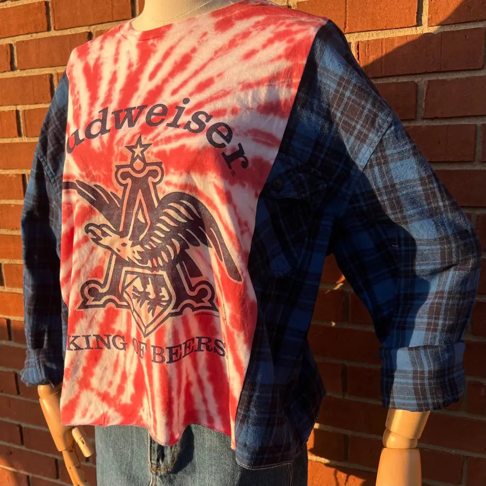 Reworked Budweiser Flannel Long Sleeve Shirts & Tops