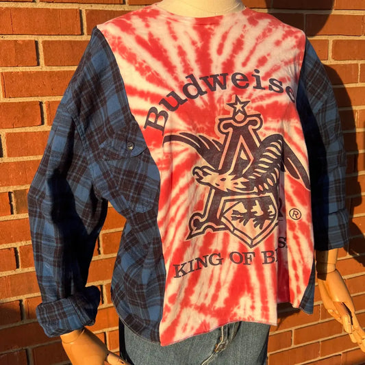 Reworked Budweiser Flannel Long Sleeve Shirts & Tops