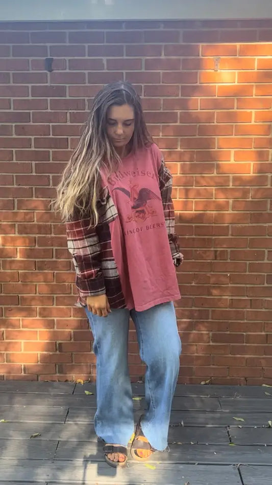 Reworked Budweiser Flannel Long Sleeve Shirts & Tops