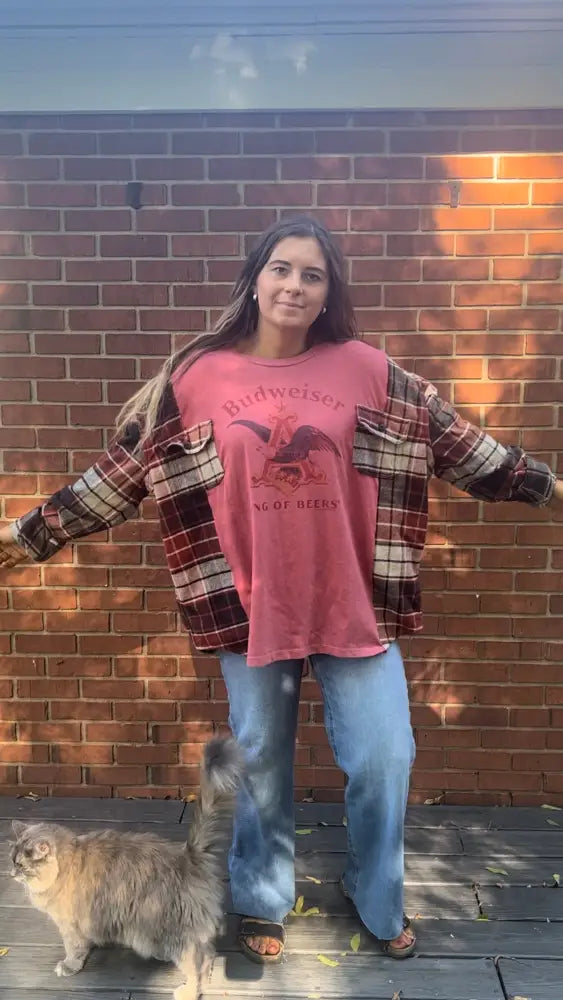 Reworked Budweiser Flannel Long Sleeve Shirts & Tops