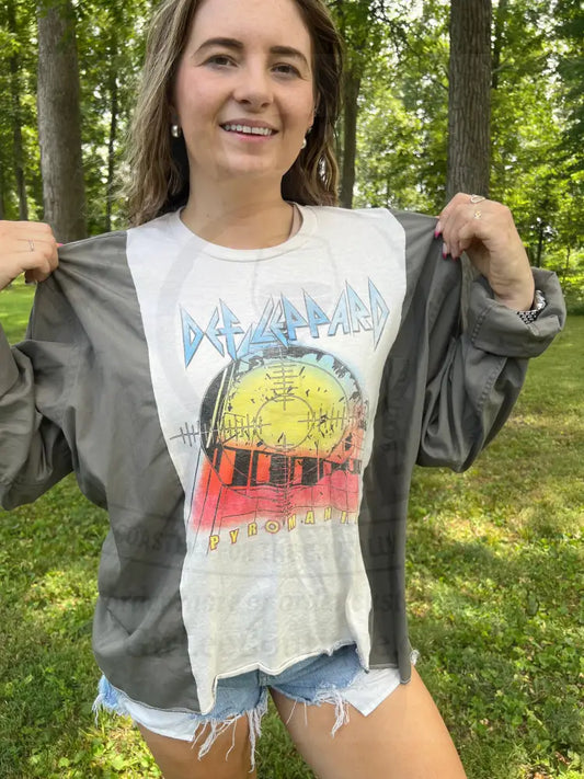 Reworked Def Leppard Flannel Long Sleeve Shirts & Tops