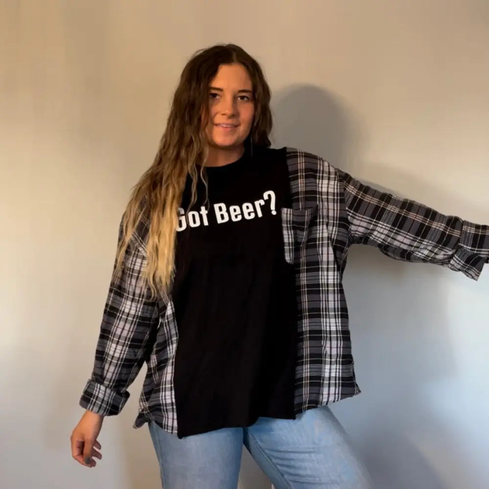 Reworked Got Beer? Flannel Long Sleeve Shirts & Tops
