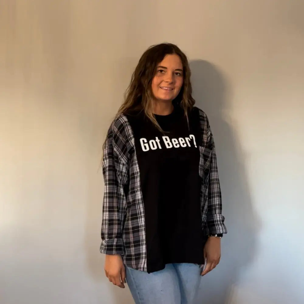 Reworked Got Beer? Flannel Long Sleeve Shirts & Tops