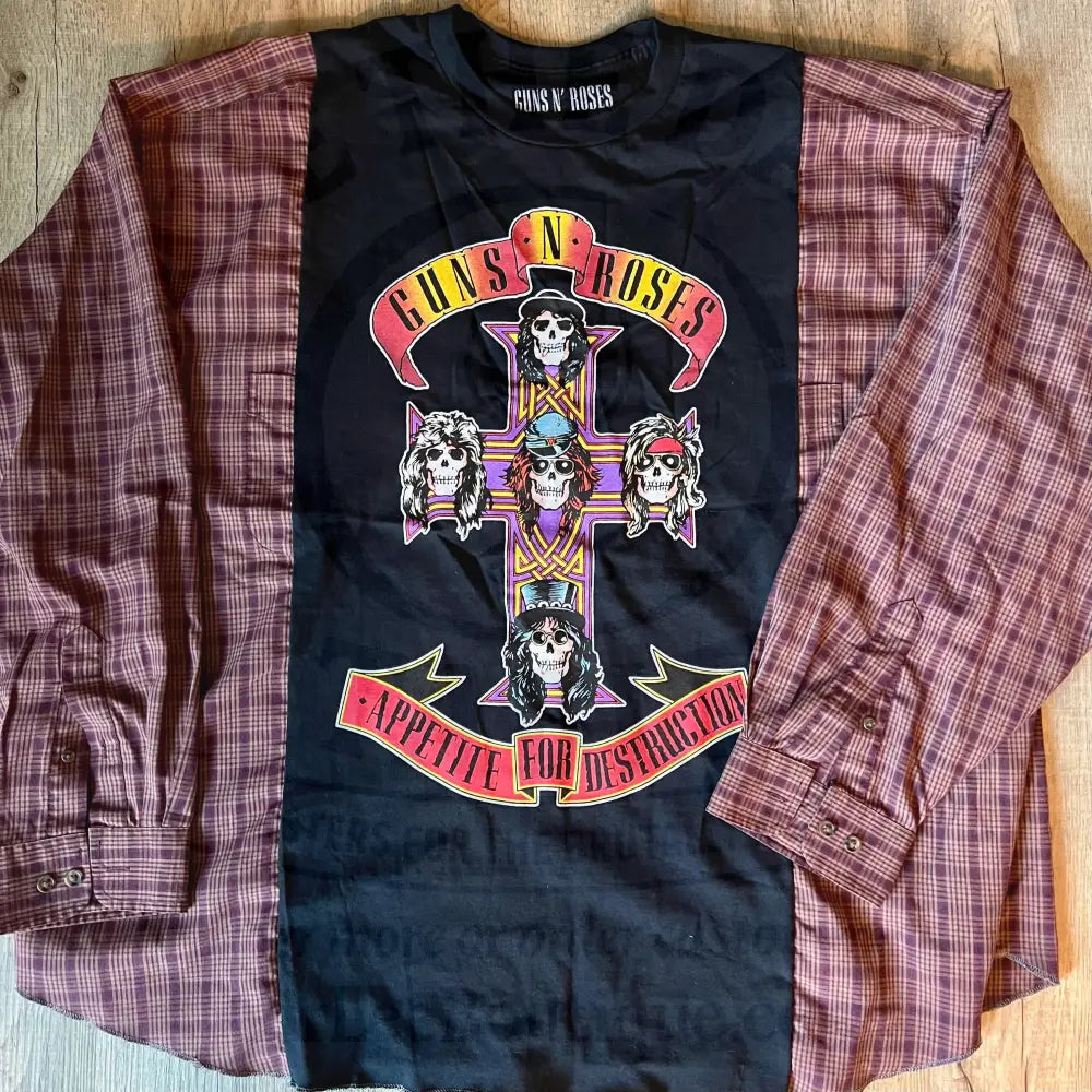 Reworked Guns & Roses Long Sleeve Shirts & Tops