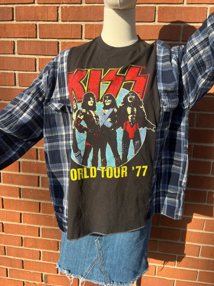 Reworked KISS Flannel Long Sleeve Shirts & Tops