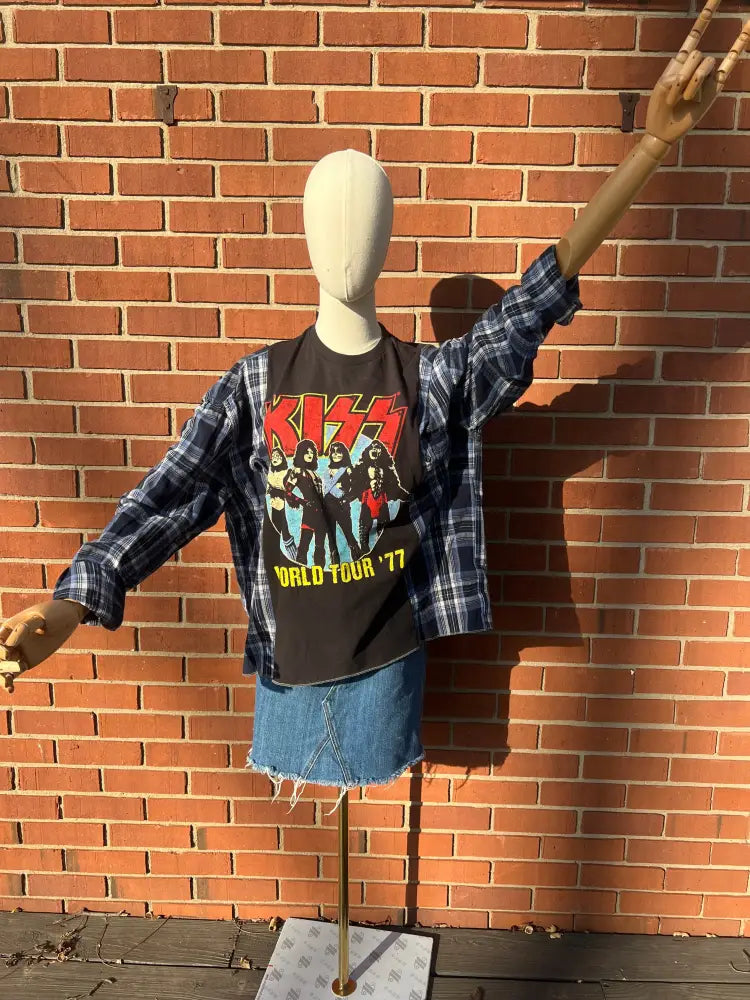 Reworked KISS Flannel Long Sleeve Shirts & Tops