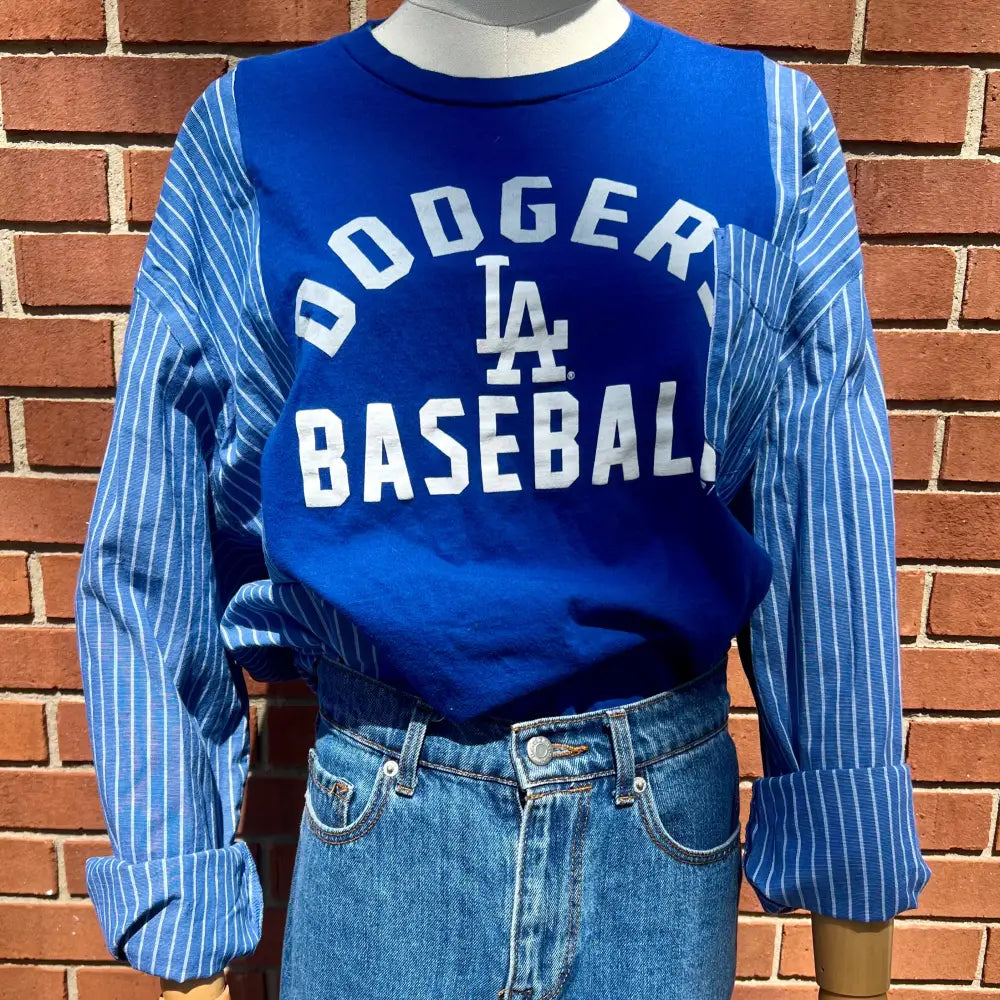 Reworked LA Dodgers Flannel Long Sleeve Shirts & Tops