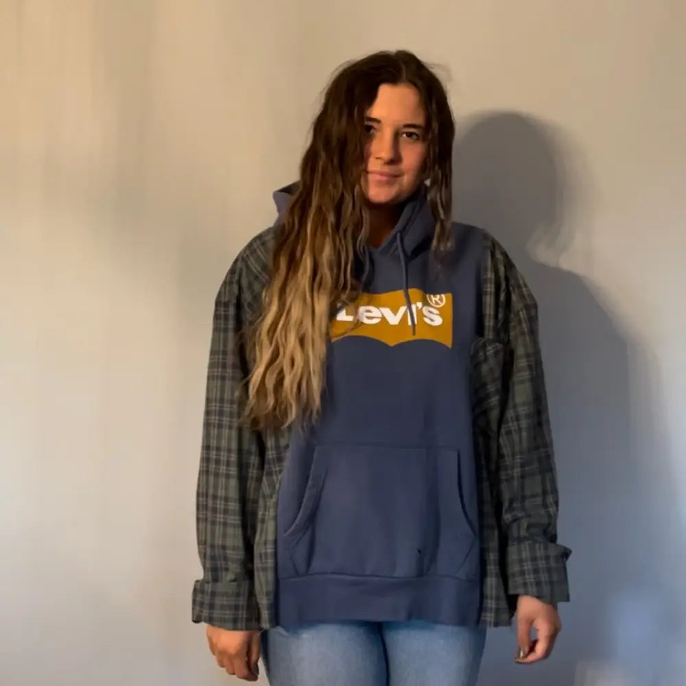 Reworked Levis Flannel Long Sleeve Hoodie Shirts & Tops