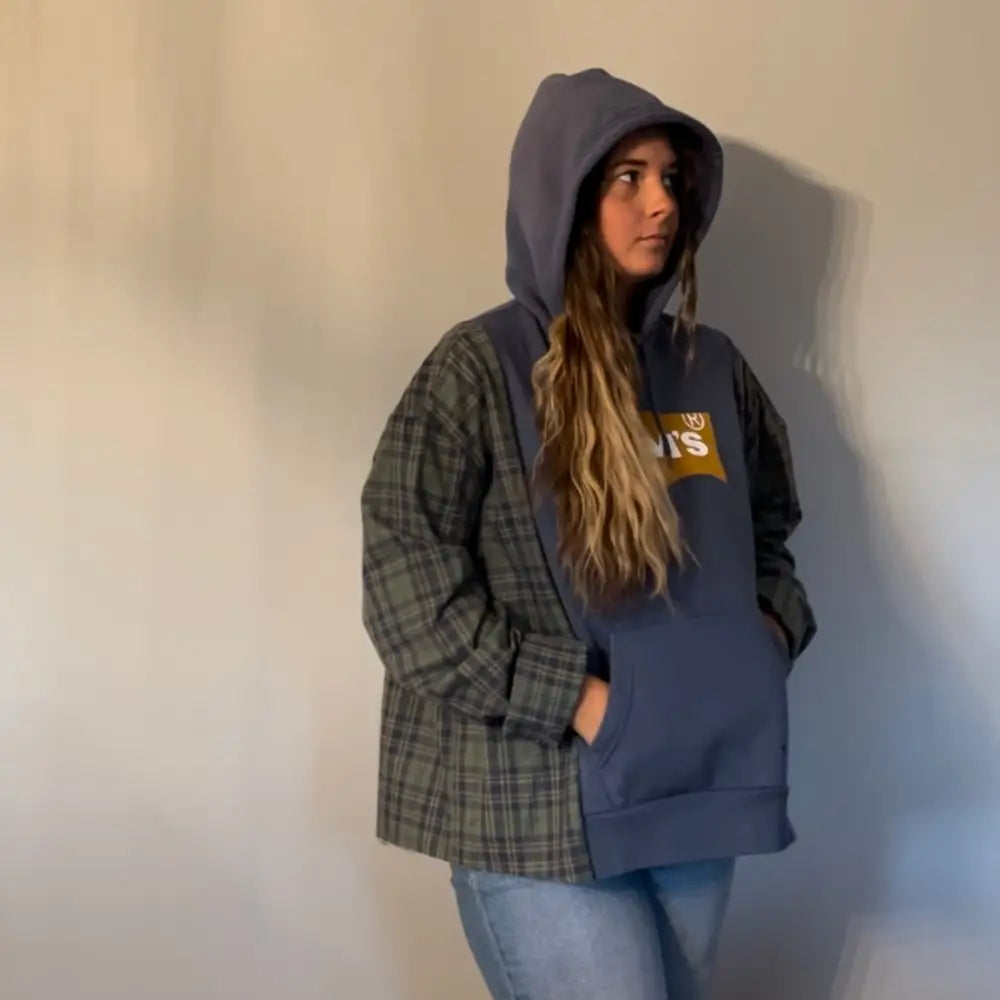 Reworked Levis Flannel Long Sleeve Hoodie Shirts & Tops