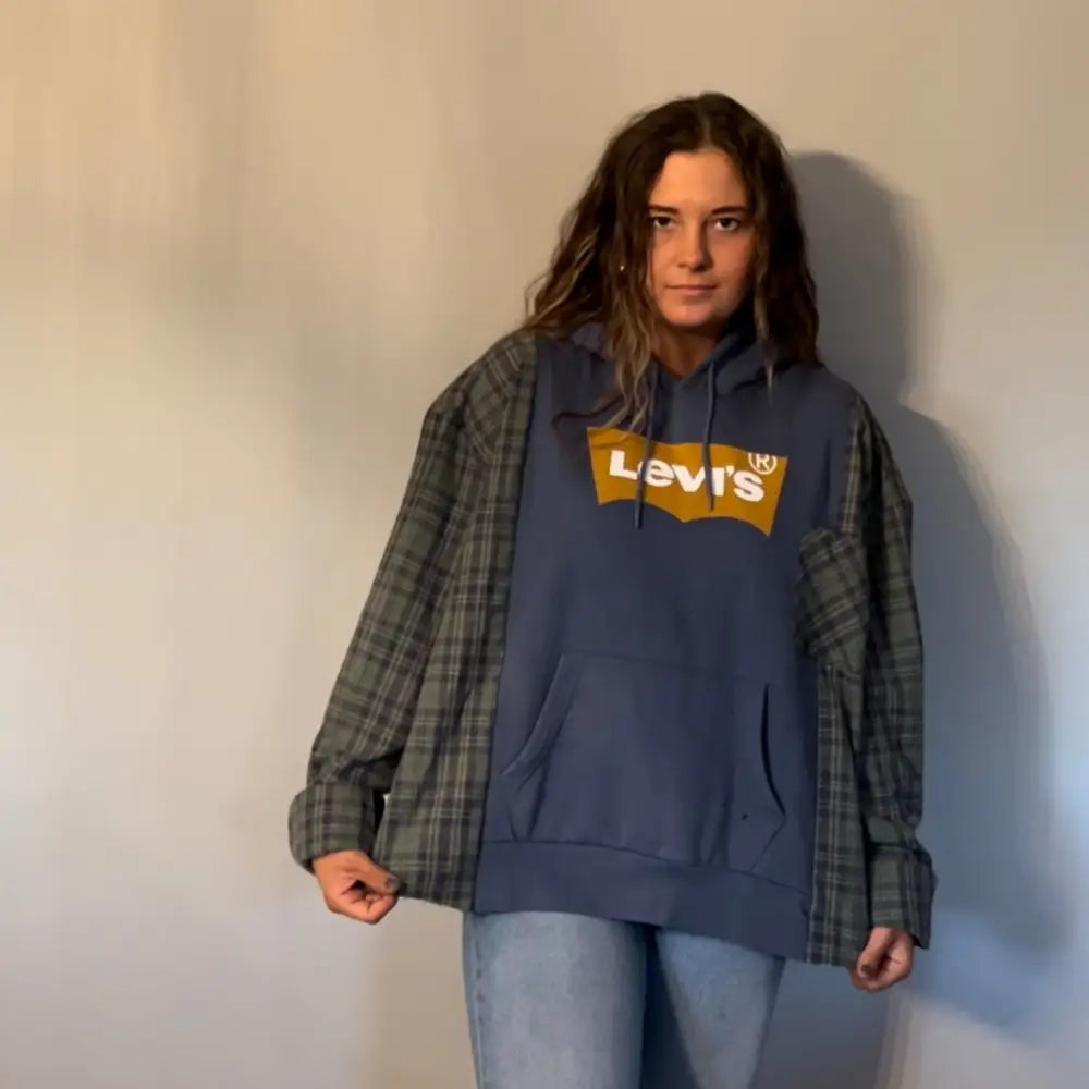 Reworked Levis Flannel Long Sleeve Hoodie Shirts & Tops