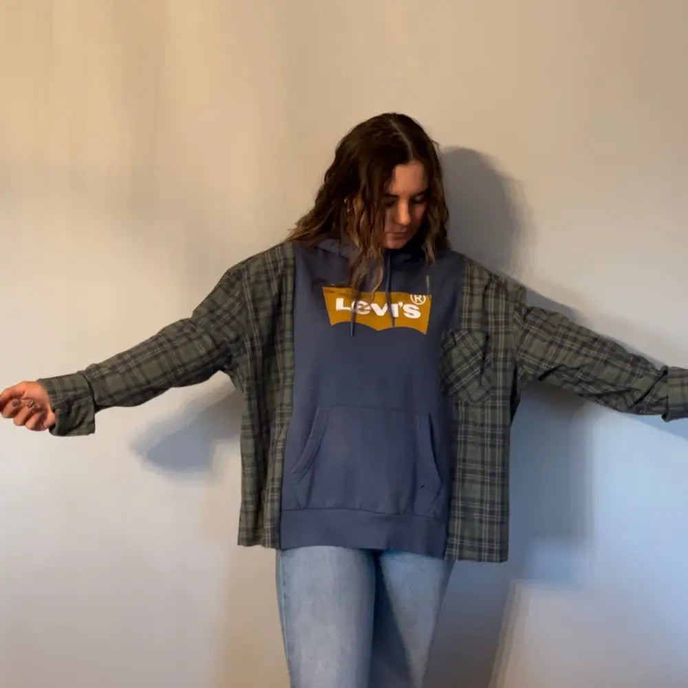Reworked Levis Flannel Long Sleeve Hoodie Shirts & Tops