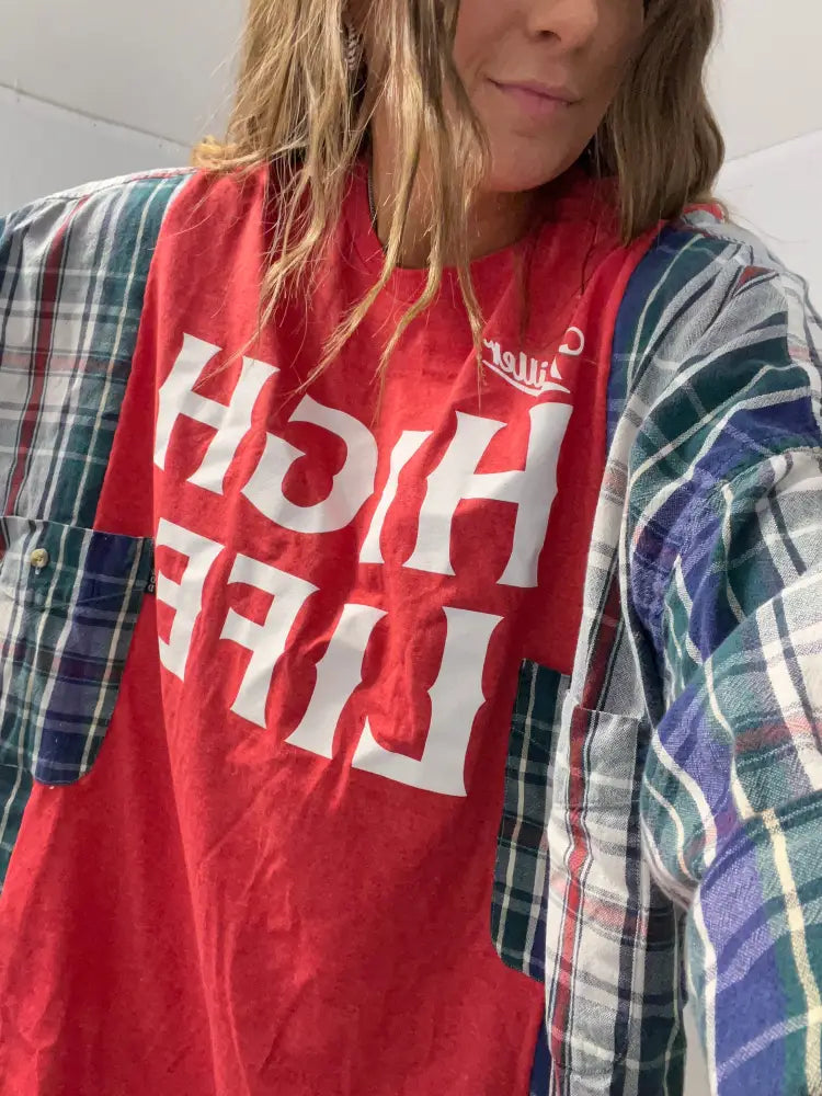 Reworked Miller High Life Flannel Long Sleeve Shirts & Tops