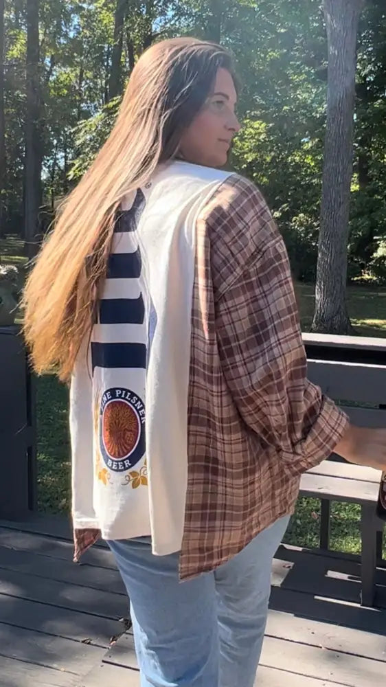 Reworked Miller Lite Flannel Long Sleeve Shirts & Tops