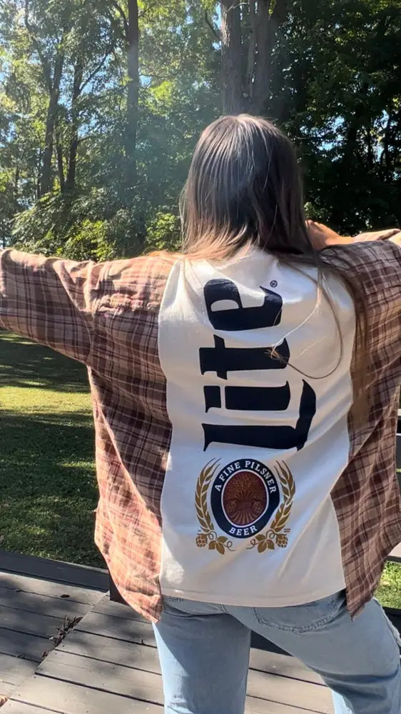 Reworked Miller Lite Flannel Long Sleeve Shirts & Tops