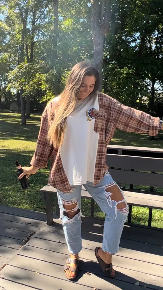 Reworked Miller Lite Flannel Long Sleeve Shirts & Tops