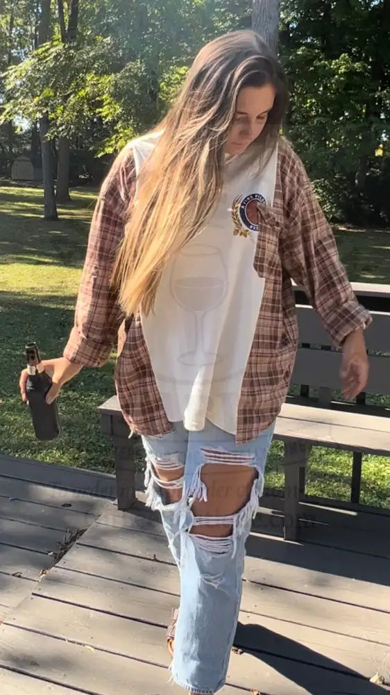 Reworked Miller Lite Flannel Long Sleeve Shirts & Tops