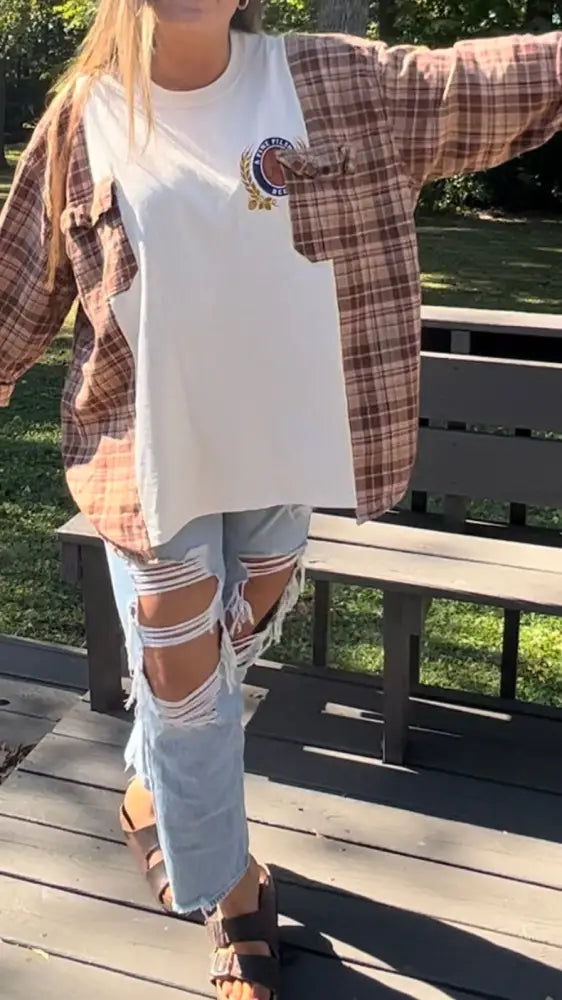 Reworked Miller Lite Flannel Long Sleeve Shirts & Tops