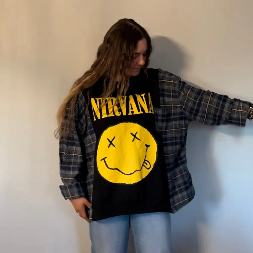 Reworked Nirvana Flannel Long Sleeve Shirts & Tops