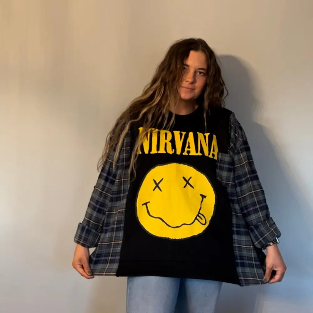 Reworked Nirvana Flannel Long Sleeve Shirts & Tops