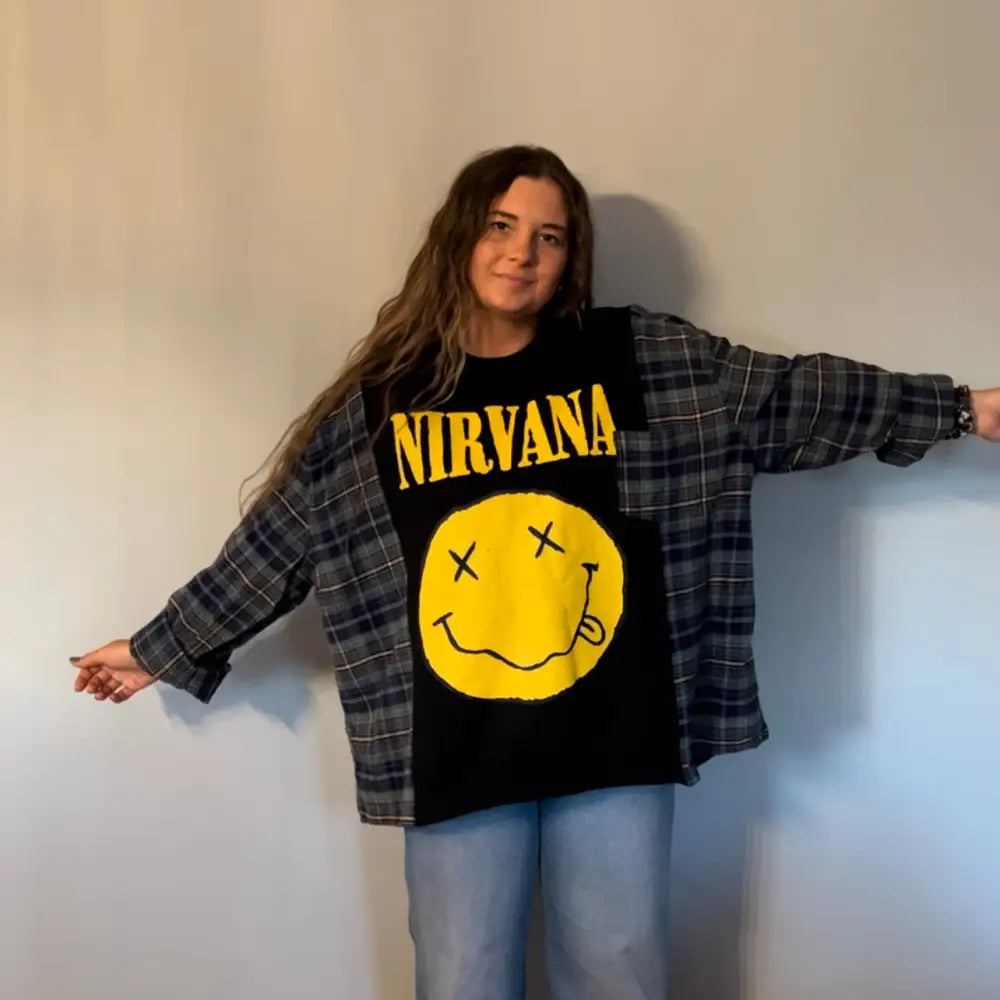 Reworked Nirvana Flannel Long Sleeve Shirts & Tops