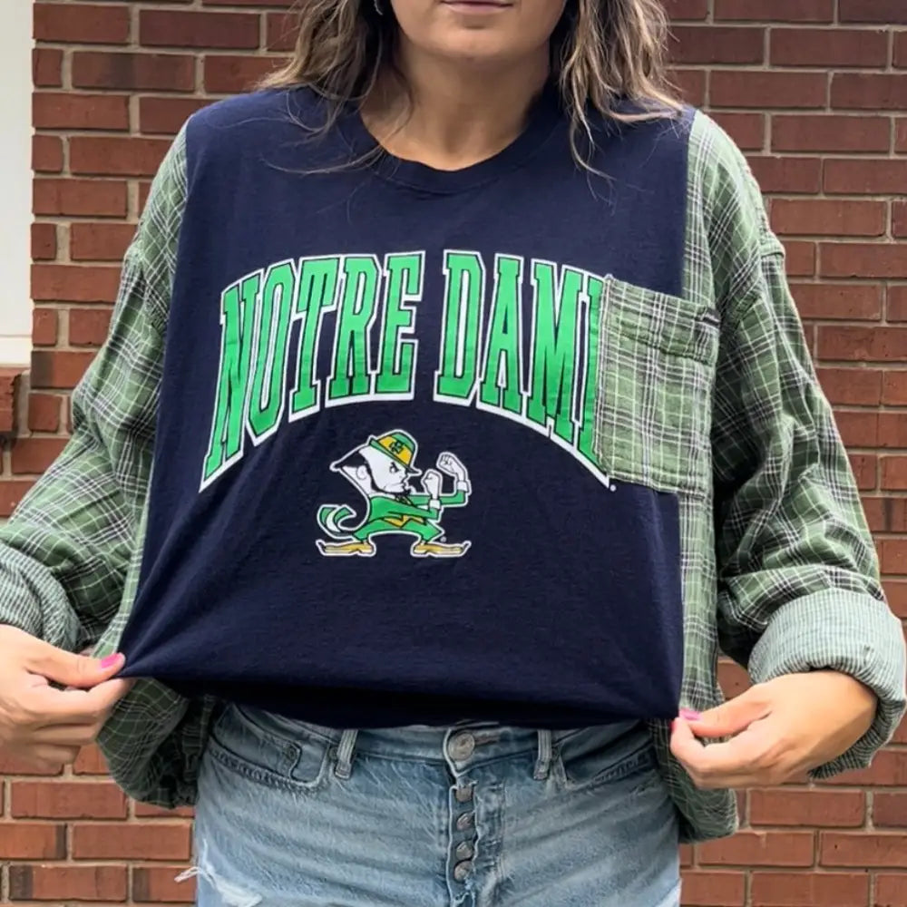 Reworked Notre Dame University Long Sleeve Shirts & Tops