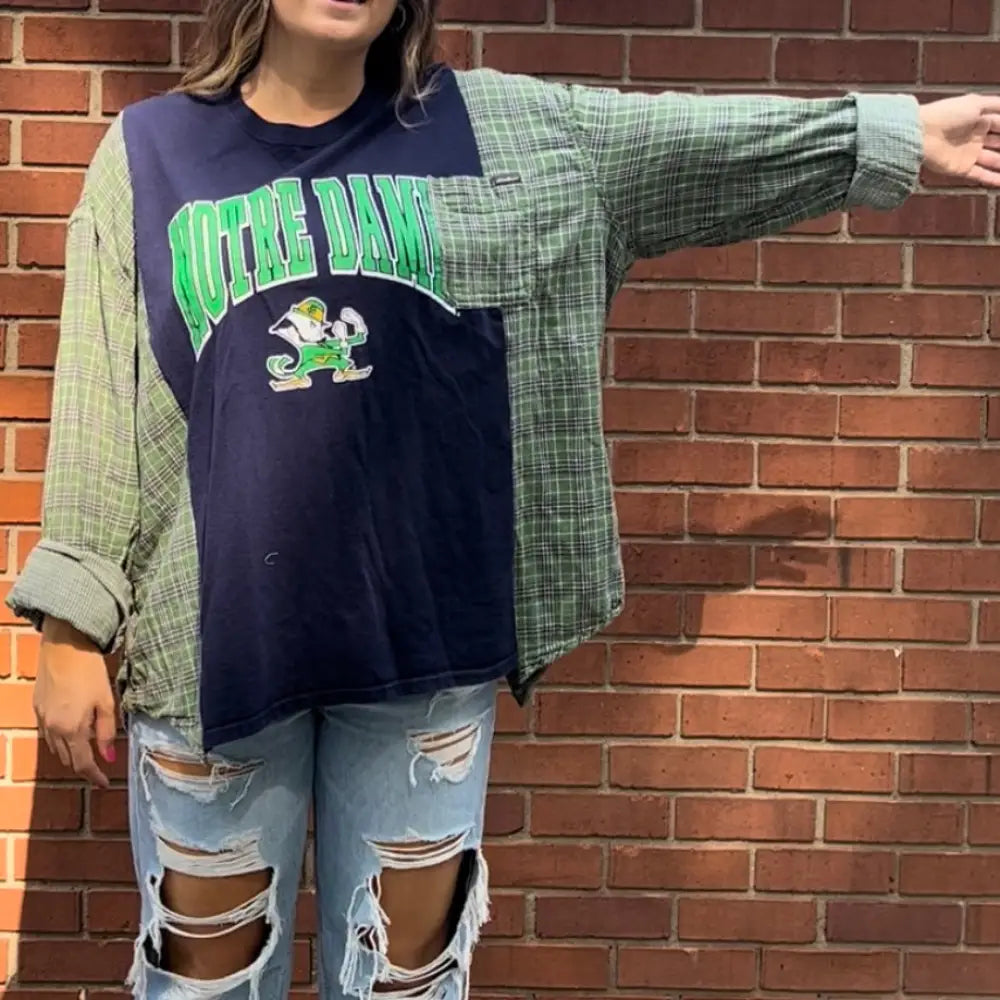 Reworked Notre Dame University Long Sleeve Shirts & Tops