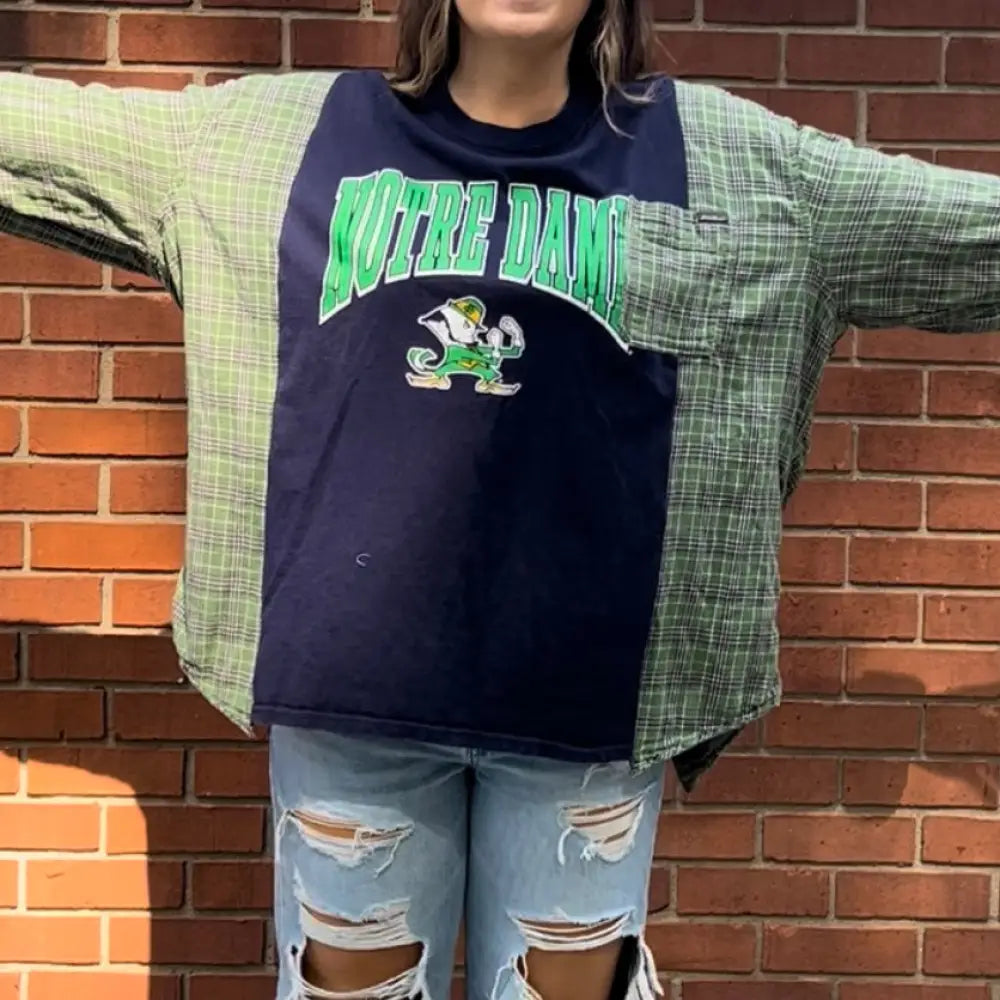 Reworked Notre Dame University Long Sleeve Shirts & Tops