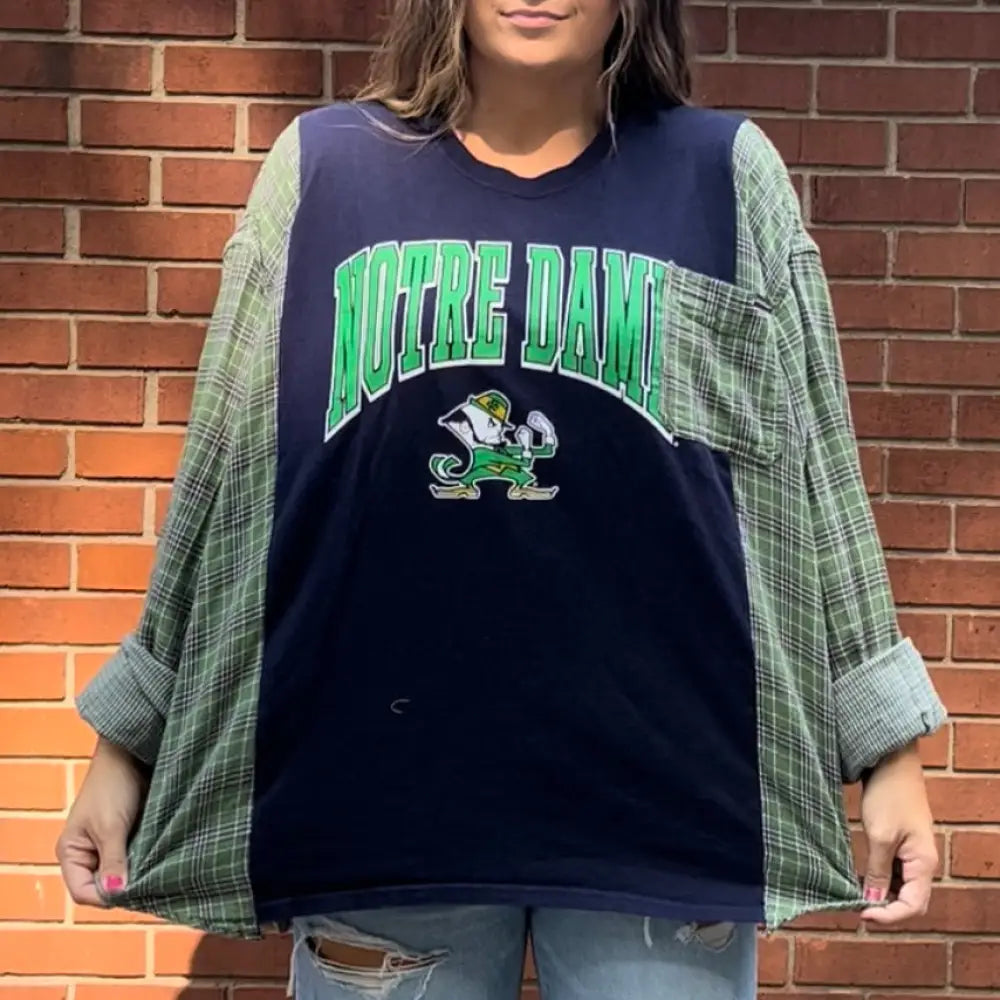Reworked Notre Dame University Long Sleeve Shirts & Tops
