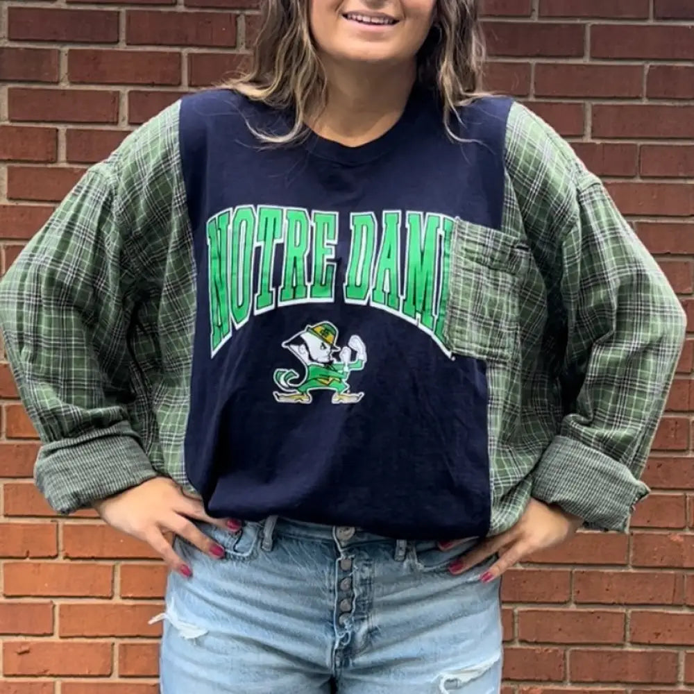 Reworked Notre Dame University Long Sleeve Shirts & Tops