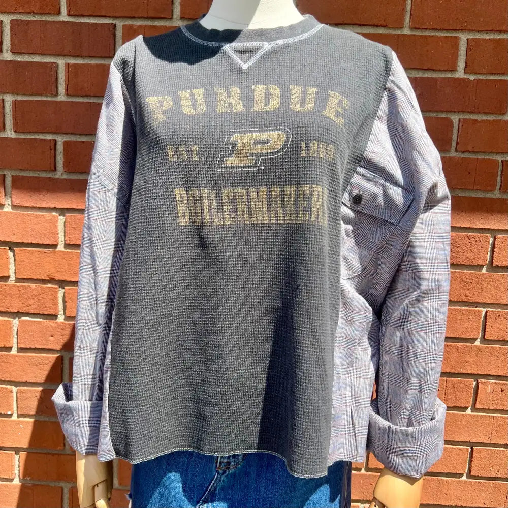 Reworked Purdue University Flannel Long Sleeve Shirts & Tops