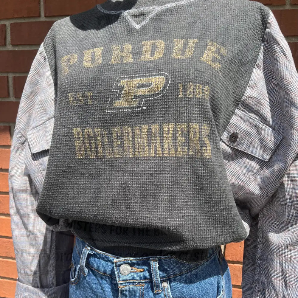 Reworked Purdue University Flannel Long Sleeve Shirts & Tops