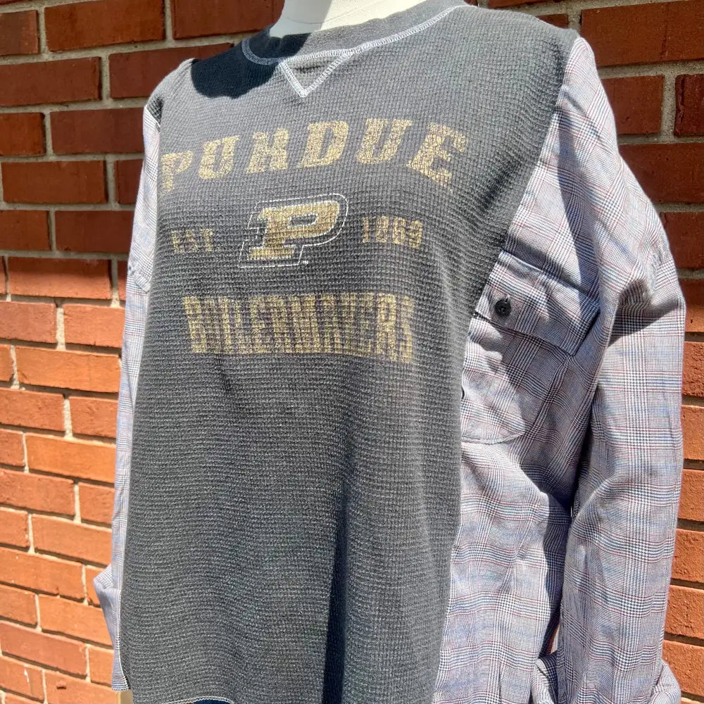 Reworked Purdue University Flannel Long Sleeve Shirts & Tops