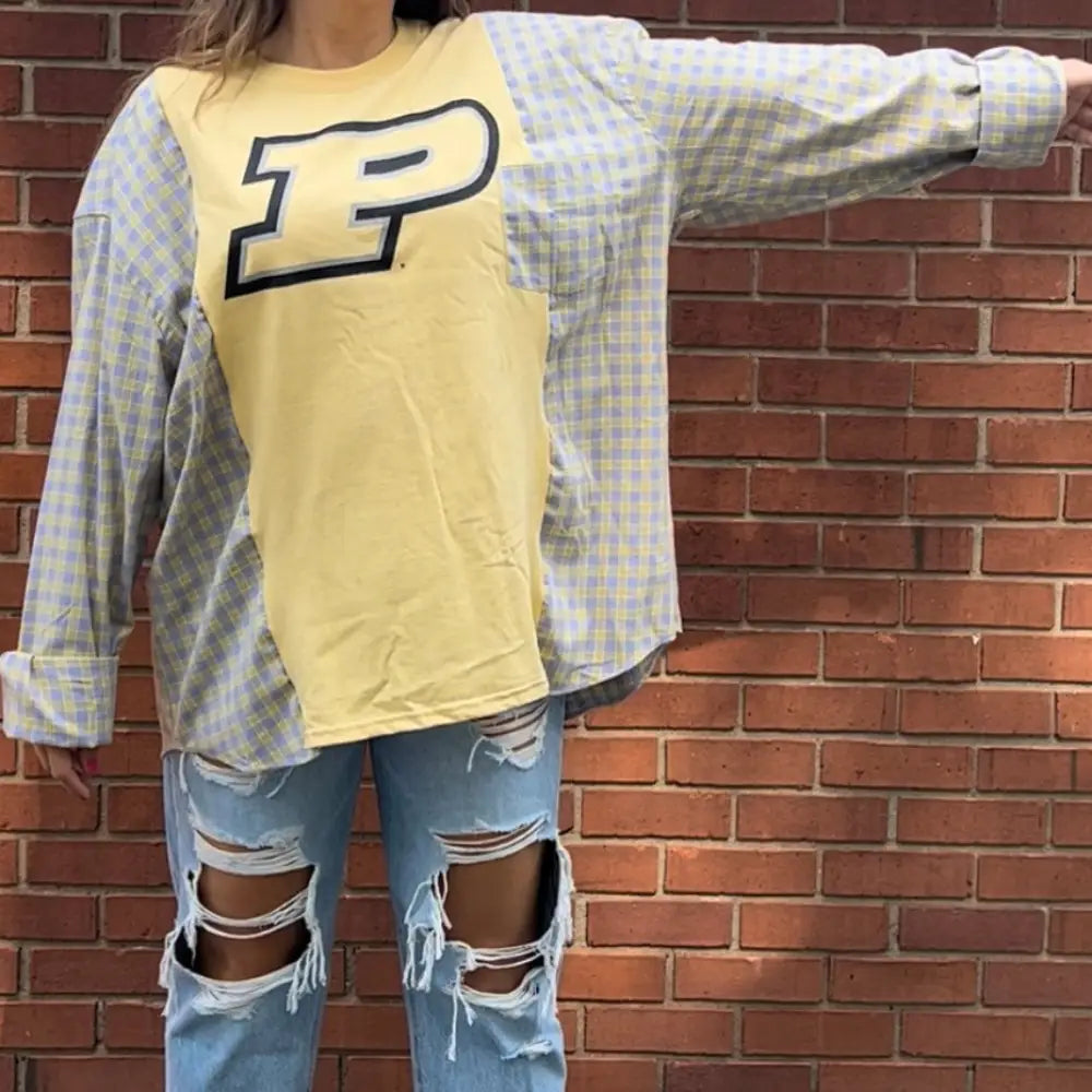 Reworked Purdue University Long Sleeve Shirts & Tops