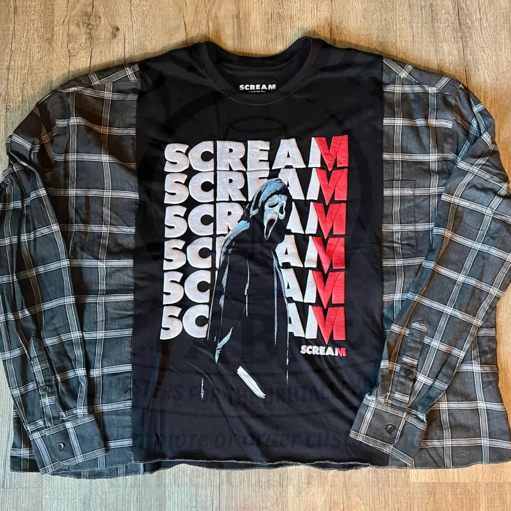 Reworked Scream Long Sleeve Flannel Shirts & Tops