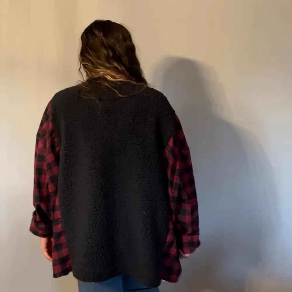 Reworked Sherpa/Flannel Long Sleeve Quarter Zip Shirts & Tops