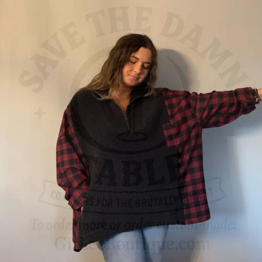 Reworked Sherpa/Flannel Long Sleeve Quarter Zip Shirts & Tops