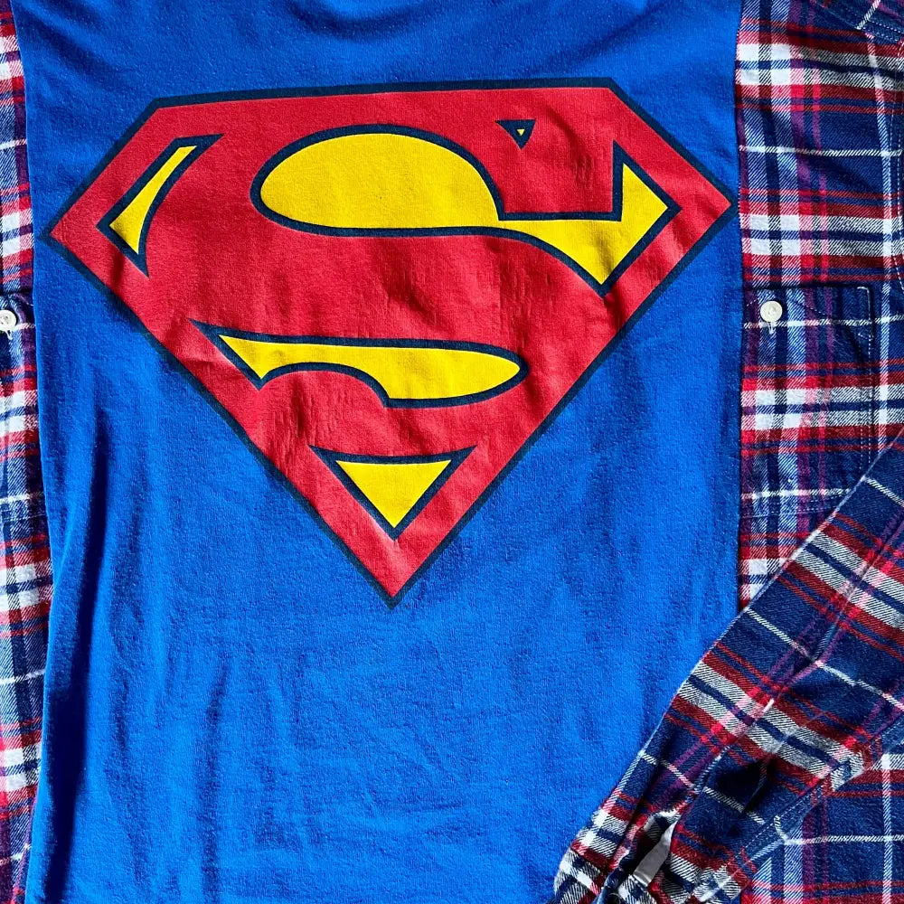 Reworked Superman Flannel Long Sleeve Shirts & Tops