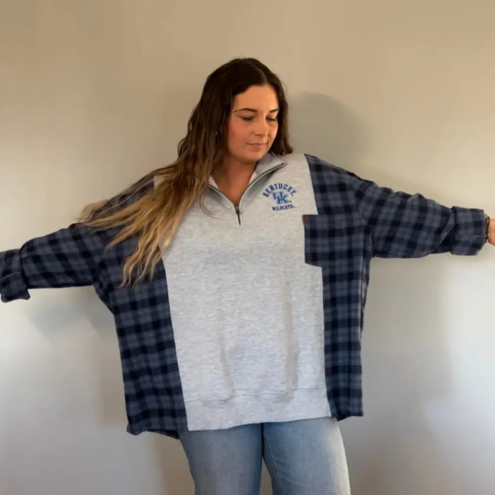 Reworked University of Kentucky Flannel Long Sleeve Quarter Zip Shirts & Tops