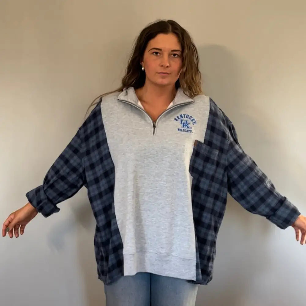 Reworked University of Kentucky Flannel Long Sleeve Quarter Zip Shirts & Tops