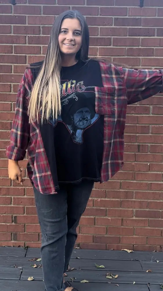 Reworked Willie Nelson Flannel Long Sleeve Shirts & Tops